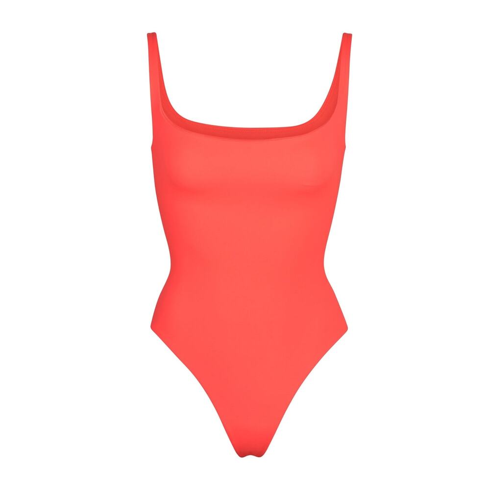 SKIMS Fits Everybody Square Neck Bodysuit - S - Neon Coral